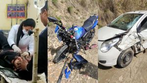 Hamirpur Accident: भोटा के पास कार-बाइक में जोरदार भिड़ंत, बाइक सवार युवक गंभीर घायल
