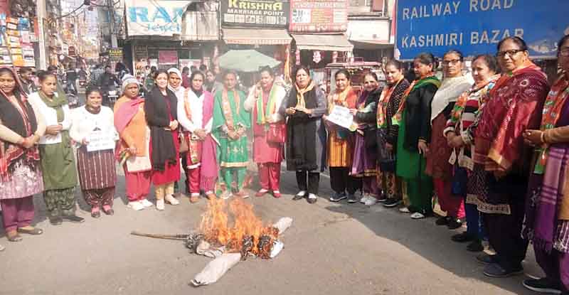 सरकार का पुतला फूंका, होशियारपुर के घंटाघर चौक पर भाजपा महिला मोर्चा ने किया प्रदर्शन