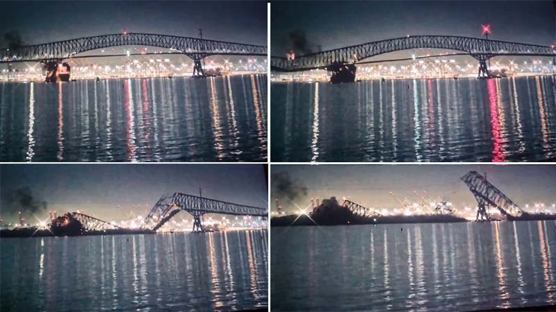 पुल पर से गुजर रही थी गाडिय़ां और टकरा गया जहाज, सब कुछ नदी में समा गया, वीडियो वायरल