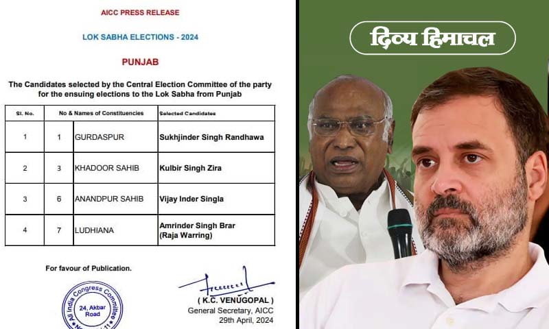 पंजाब कांग्रेस की लिस्ट जारी, 4 नेताओं को टिकट