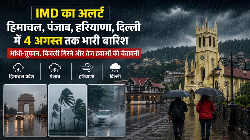 हिमाचल समेत उत्तर भारत के इन राज्यों में 4 अगस्त तक भारी बारिश, IMD ने जारी किया अलर्ट