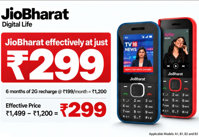1,499 के JioBharat 4G’ फोन पर 6 महीने का रिचार्ज फ्री